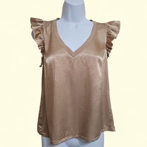 Nation LTD Joey Satin V-neck Sleeveless Ruffle Top